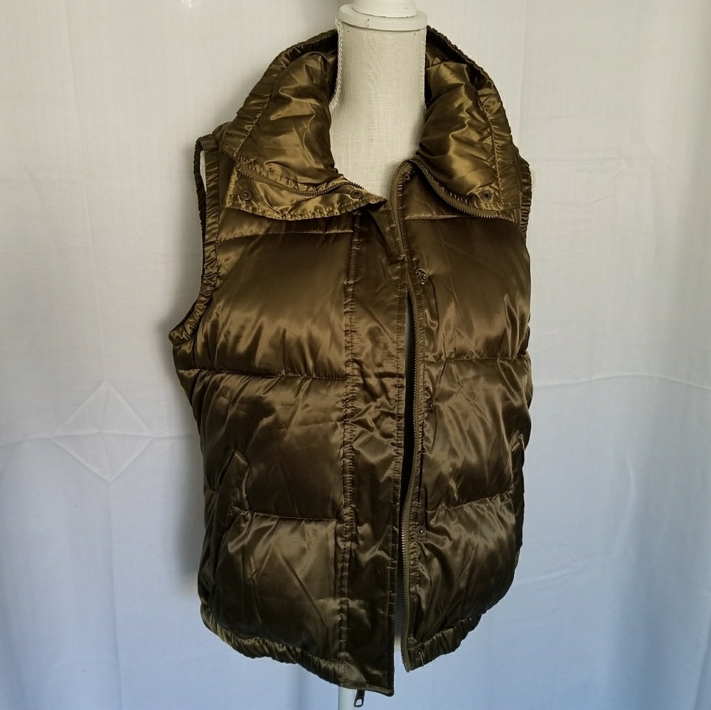 Old Navy Vest Olive Satin Puffer Large Jacket Coat